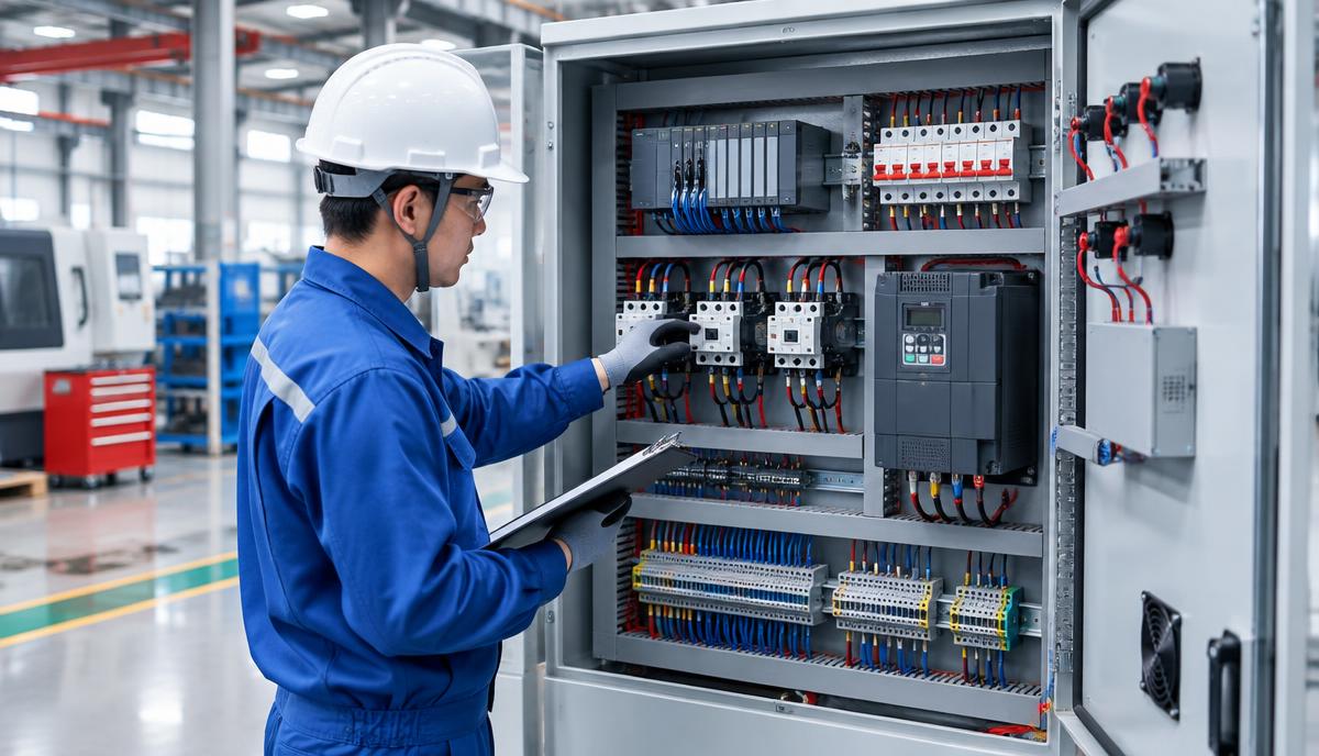Industrial control panel with neatly installed equipment and wiring